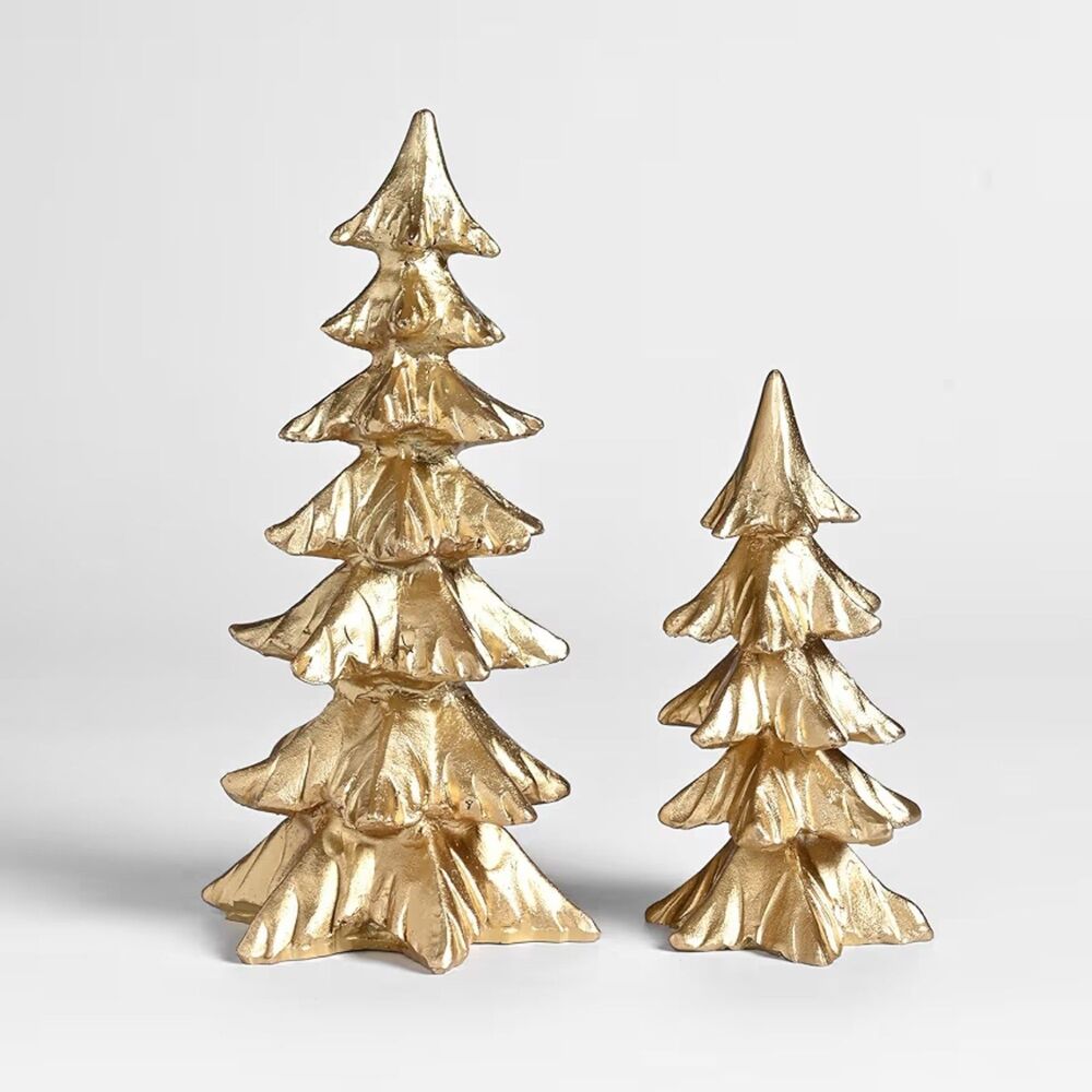 Set of 2 Gold Christmas Tree Figurines NEW